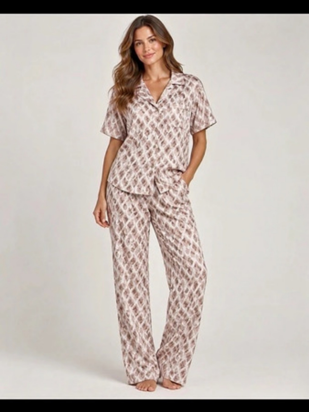 Jason Wu Women’s 2 Piece Pajama Set Print Button Up Top Wide Leg Pants L